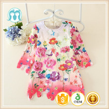 2015 bebê vestido de meninas boutique outono barato casual wear vestido crianças crianças padrão floral meninas tecido de manga longa vestidos